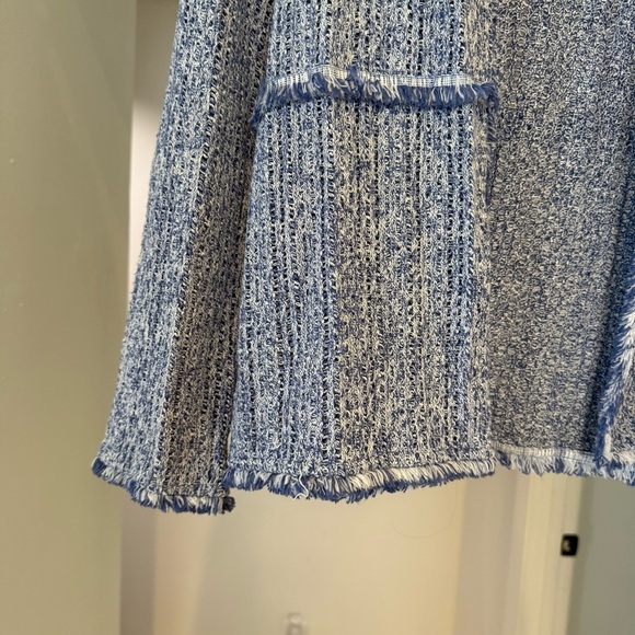 Nic + Zoe Blue Cotton Knit Fringe Trim Long Sleeve Open Front Cardigan L Office - Picture 4 of 9